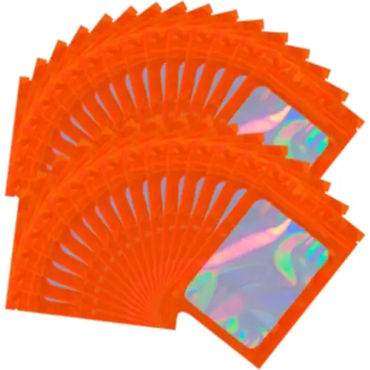 Holographic Mylar Pouch - Pack Of 10 Orange